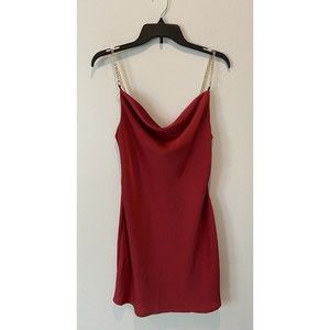 Urban Outfitters Womens Mallory Satin Chain-Strap Slip Dress Maroon Small